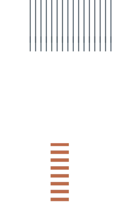 Abstract transparent background with vertical blue and orange lines in minimalist design.